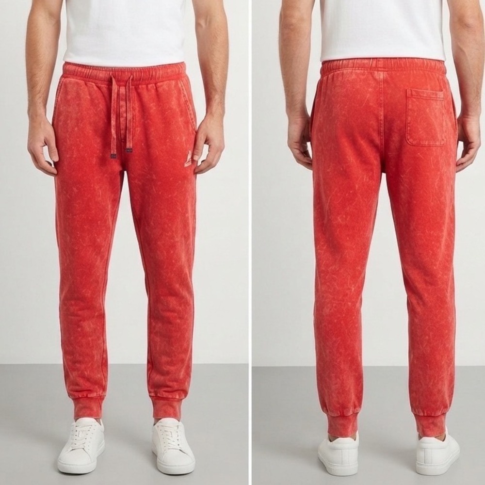 Kangol Mens Red Acid Wash Cotton Fleece Jogger Sweatpants Size Medium